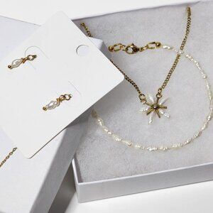 Baroque seed pearl 3 piece set - necklace earrings bracelet